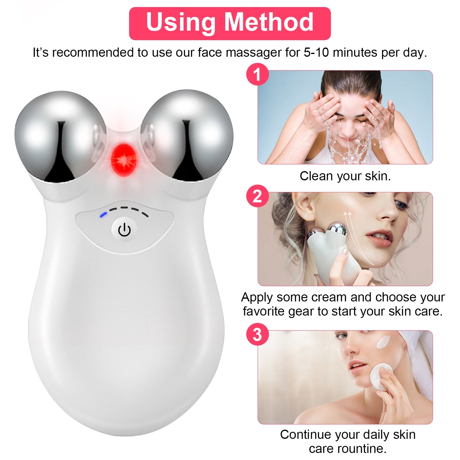 1Pc Micro-current Face Massager Rechargeable Face Neck Roller Intelligent Facial Massager With 5 Gears For Skin Tightening Skin Lifting Wrinkle Reducing
